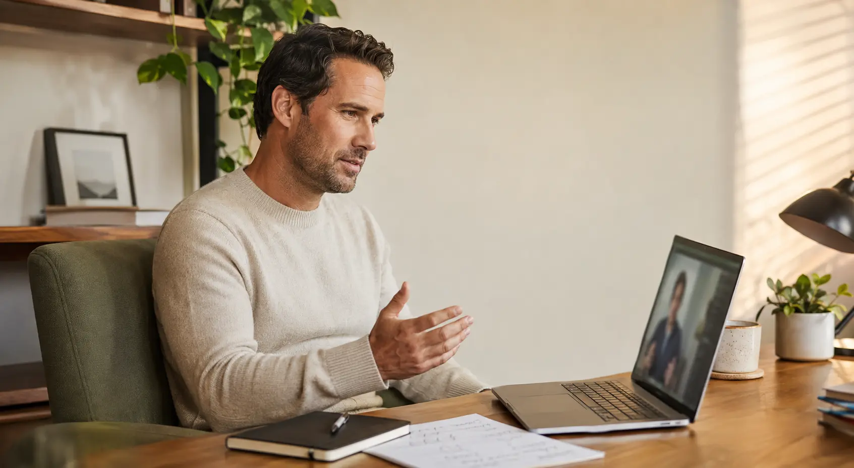 Patient attending an online chronic pain consultation from home