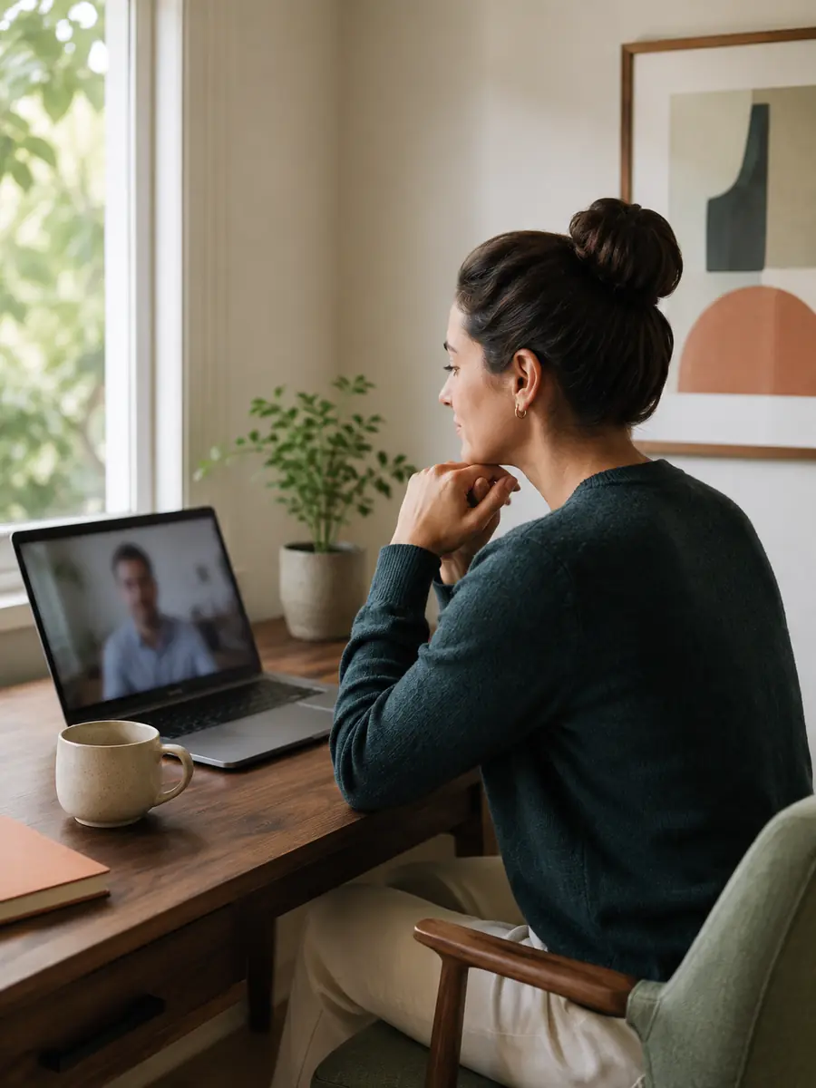 800x1080 Private telehealth consultation setting
